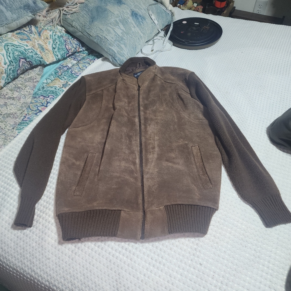 MERVYNS EUC MENS SZ XL MENS COLLECTION COW SPLIT LEATHER SWEATER BOMBER JACKET